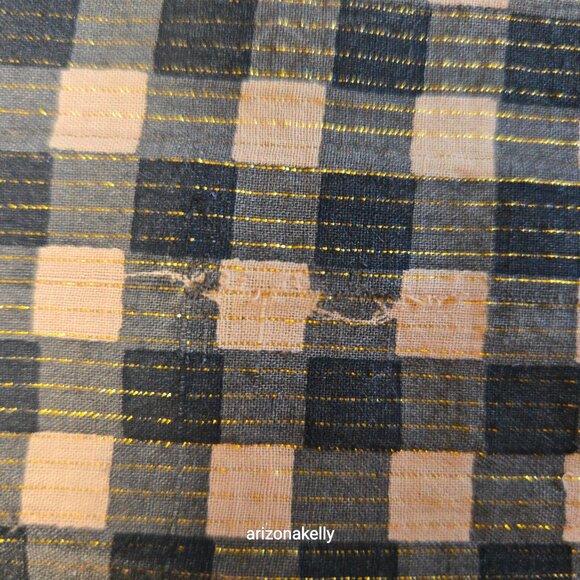 Nicholas K HUGE Distressed Cotton Scarf Black & Tan With Gold Thread - Picture 9 of 16